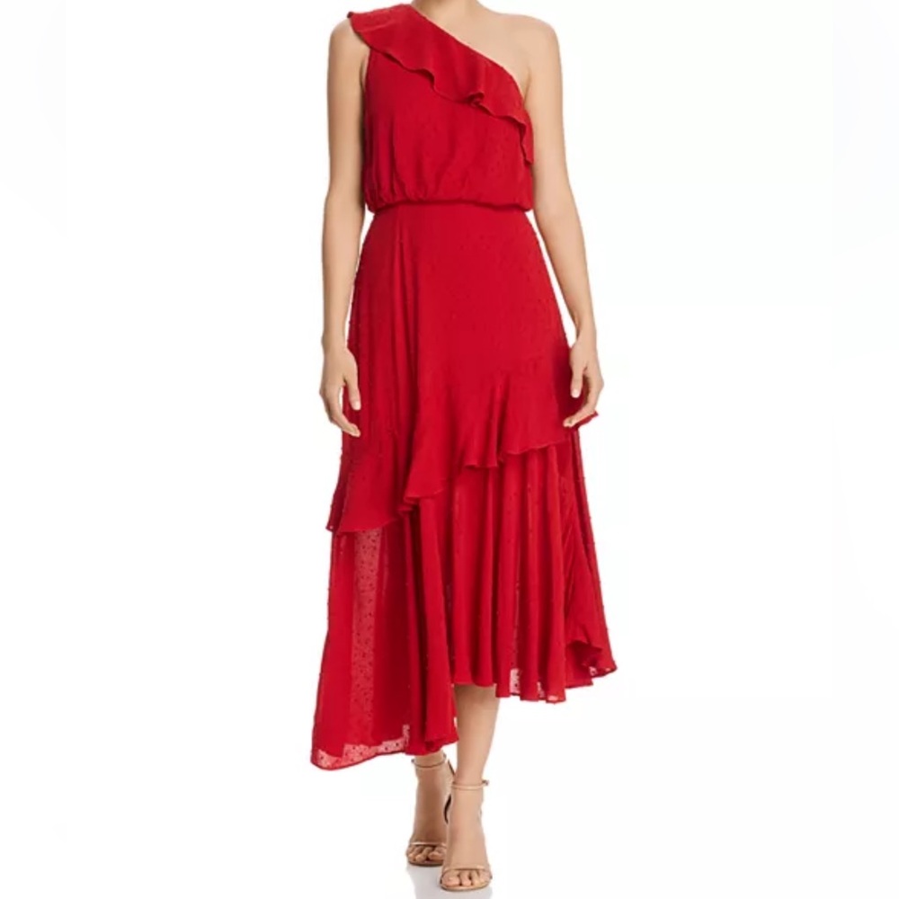 WAYF Erika One-Shoulder Red Midi Dress | Size XL | Elegant Occasion Dress - Picture 3 of 8